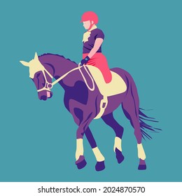 Cartoon illustration with a faceless disabled girl on a horse,  equestrian  svg