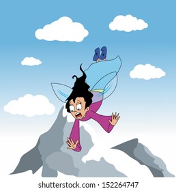 cartoon illustration of a falling fairy