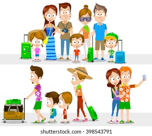 Cartoon illustration of families having journey together