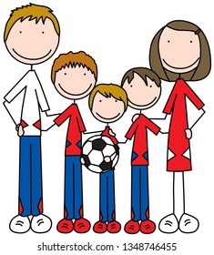 Cartoon illustration of family of five 