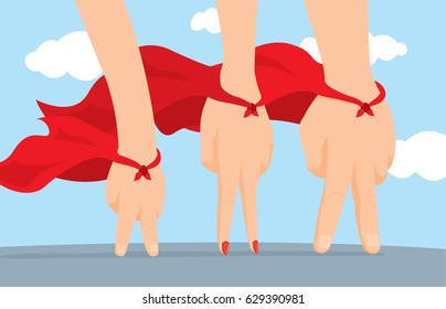 Cartoon illustration of family super hero with cape