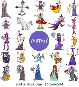 Cartoon Illustration of Fantasy Characters Large Set