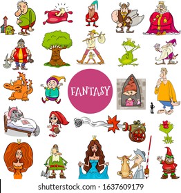 Cartoon Illustration of Fantasy or Fairy Tale Characters Large Set