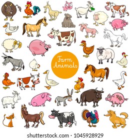 Cartoon Illustration of Farm Animal Characters Big Set