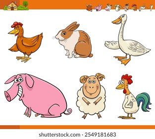 Cartoon illustration of farm animal characters set