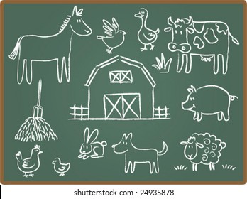 Cartoon Illustration of farm animal on Chalkboard