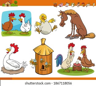 Cartoon Illustration of Farm Animals Comic Characters Set