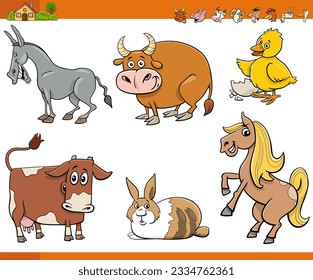 Ilustración de dibujos animados de animales de granja conjunto de personajes cómicos