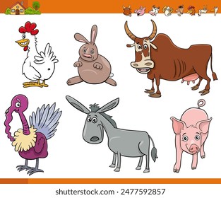 Cartoon illustration of farm animals comic characters set