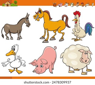 Cartoon illustration of farm animals comic characters set