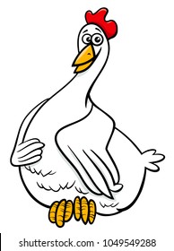 Cartoon Illustration of Farm Hen or Chicken Animal Character