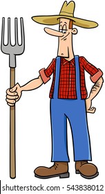 Cartoon Illustration of Farmer Worker Occupation Character