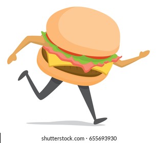 Cartoon illustration of fast food or burger on the run