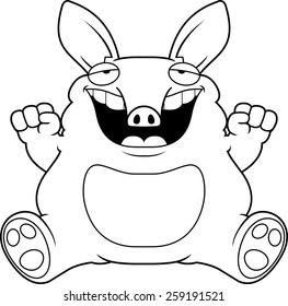 A cartoon illustration of a fat aardvark smiling and sitting.