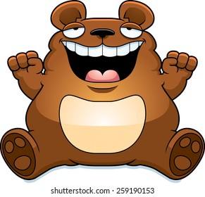 A cartoon illustration of a fat bear smiling and sitting.