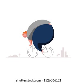 Cartoon Illustration of fat and overweight men riding bicycle for diet 