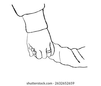 Cartoon illustration of a father holding his son hand while walking love symbol. Concept father and son bonding and support