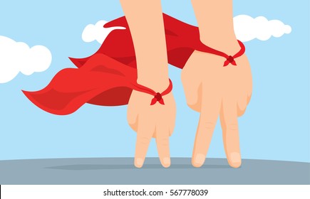 Cartoon illustration of father and son hand super hero with cape