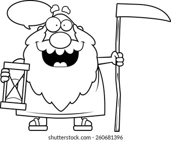 A cartoon illustration of Father Time with an idea.