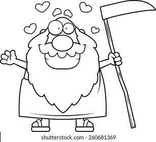 A cartoon illustration of Father Time ready to give a hug.