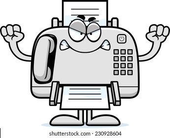A cartoon illustration of a fax machine looking angry.