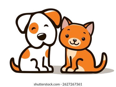 cartoon illustration features a orange cat and a dog sitting side by side