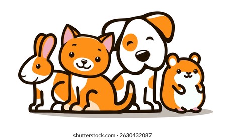 cartoon illustration features a orange cat and a dog sitting side by side