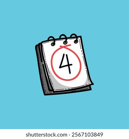 Cartoon illustration featuring a calendar with the date 4 circled prominently, 
set against a simple blue background, symbolizing deadlines, appointments, 
and important dates.