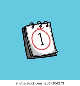 Cartoon illustration featuring a calendar with the date 1 circled prominently, 
set against a simple blue background, symbolizing deadlines, appointments, 
and important dates.
