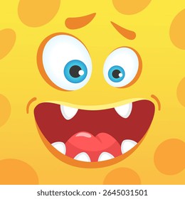 Cartoon illustration featuring a cheerful yellow monster character with googly eyes and a big smile, playfully sticking out its tongue, perfect for Halloween themed designs