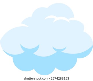 Cartoon illustration featuring a light blue cloud gently floating in a clear sky, symbolizing good weather, dreams, and boundless imagination, evoking feelings of peace and tranquility