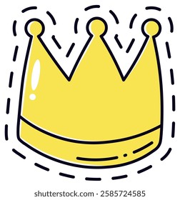 Cartoon illustration featuring a majestic yellow crown, embodying royalty, power, and authority, designed with a simple yet elegant doodle style that captivates the imagination