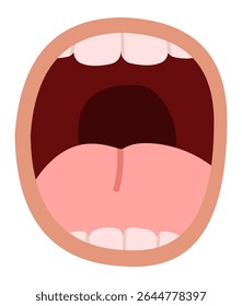 Cartoon illustration featuring an open mouth displaying a tongue and teeth, conveying emotions like screaming, singing, or expressing strong feelings vividly
