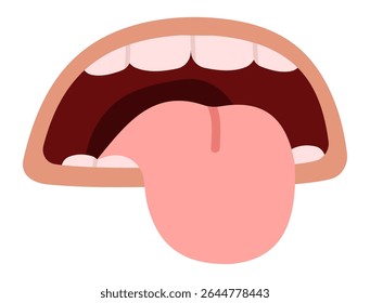 Cartoon illustration featuring an open mouth displaying a tongue and teeth, creating a humorous expression with a funny face, set against a clean white background