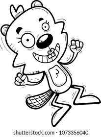 A cartoon illustration of a female beaver jumping.