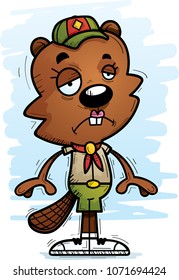 A cartoon illustration of a female beaver scout looking sad.