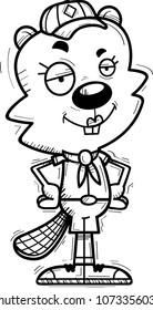 A cartoon illustration of a female beaver scout looking confident.