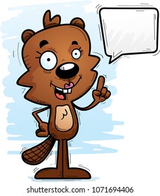 A cartoon illustration of a female beaver talking.