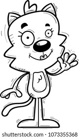 A cartoon illustration of a female cat waving.