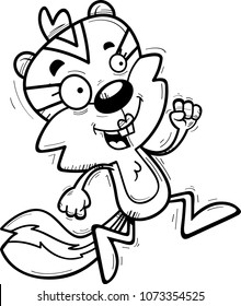 A cartoon illustration of a female chipmunk running.