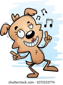A cartoon illustration of a female dog dancing.
