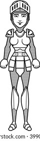 A cartoon illustration of a female knight smiling.