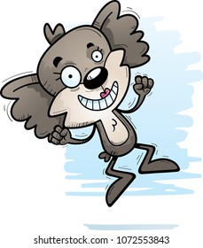 A cartoon illustration of a female koala jumping.
