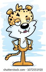 A cartoon illustration of a female leopard looking confident.