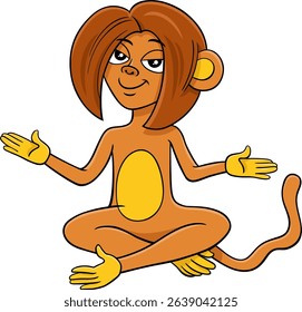 Cartoon illustration of female monkey animal character sitting