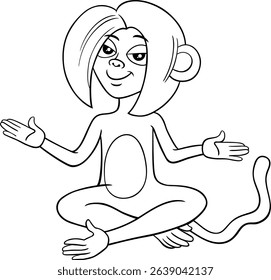 Cartoon illustration of female monkey animal character sitting coloring page
