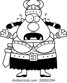 A cartoon illustration of a female orc looking scared.
