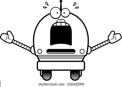 A cartoon illustration of a female pink robot looking scared.