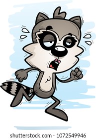 A cartoon illustration of a female raccoon running and looking exhausted.