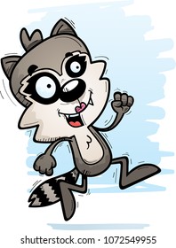 A cartoon illustration of a female raccoon running.